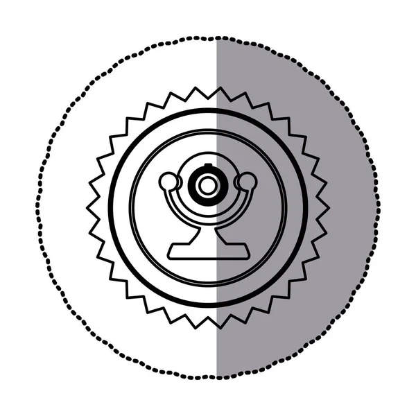 Наклейка монохромной круглой рамы с контурным пилом настольной веб-камеры — стоковый вектор