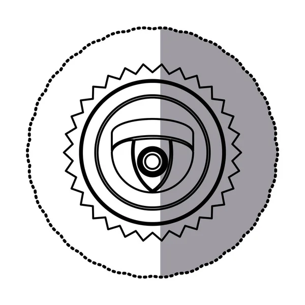 Sticker van monochroom circulaire frame met contour zaagtand van video security camera in de vorm van de koepel — Stockvector