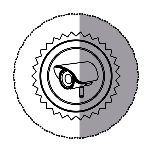 Pegatina de marco circular monocromo con diente de sierra de contorno de la cámara de seguridad de vídeo exterior — Vector de stock