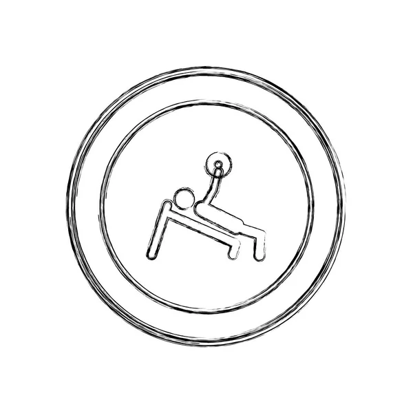 Esboço monocromático do homem com treinamento de levantamento de peso em quadro circular — Vetor de Stock