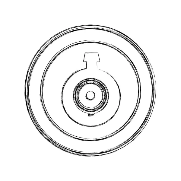 Esboço monocromático da lente da câmera de segurança de vídeo em quadro circular — Vetor de Stock
