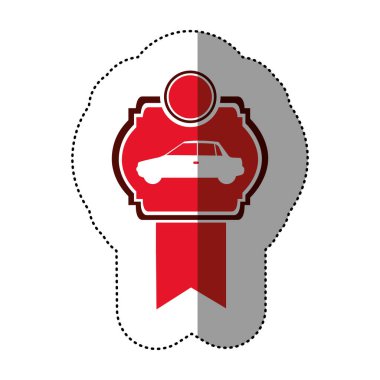 Otomobil yan görünüm kırmızı arka plan ve kırmızı kurdele ile hanedan çerçeve