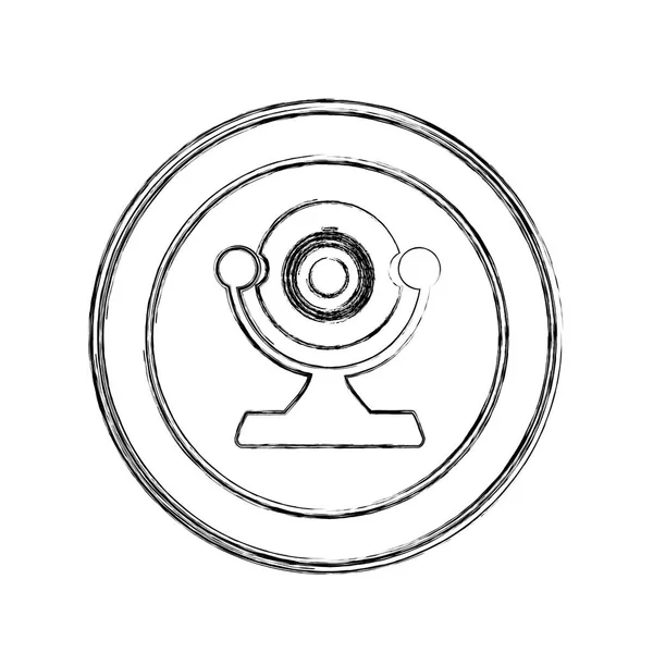 Esboço monocromático de webcam desktop em quadro circular —  Vetores de Stock