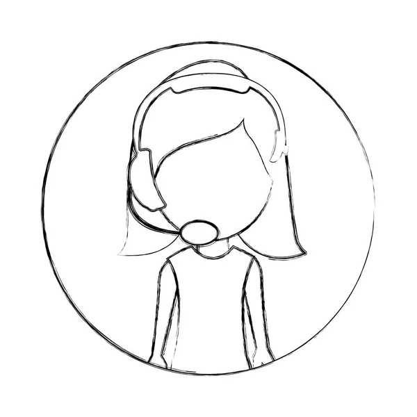 Boceto monocromo de marco circular con centro de llamadas de mujer — Vector de stock