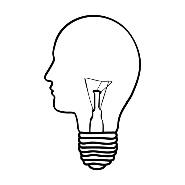 Monochrome silhouette of light bulb with glass in shape of human face — Stock Vector