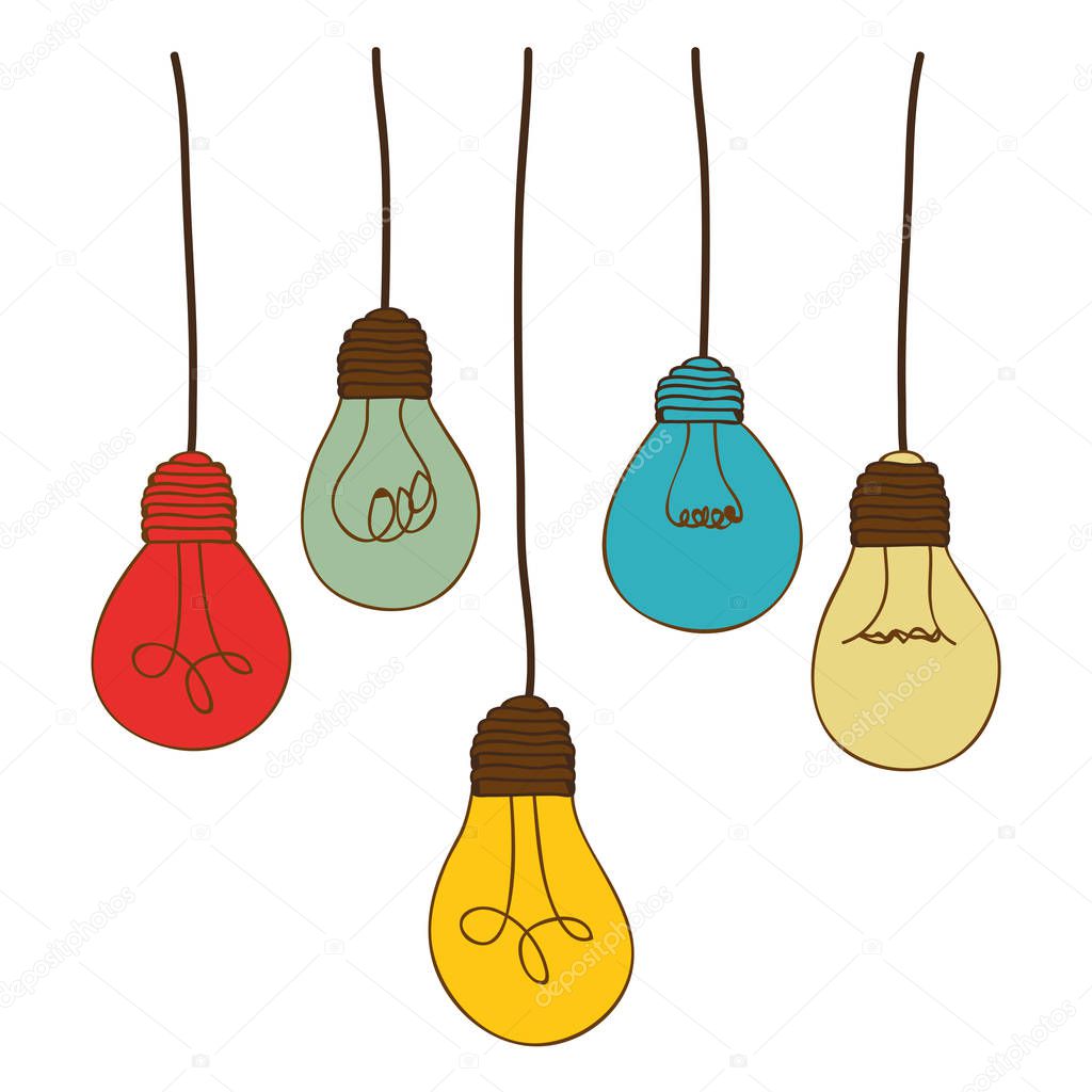 silhouette of set light bulbs pendant in several colors