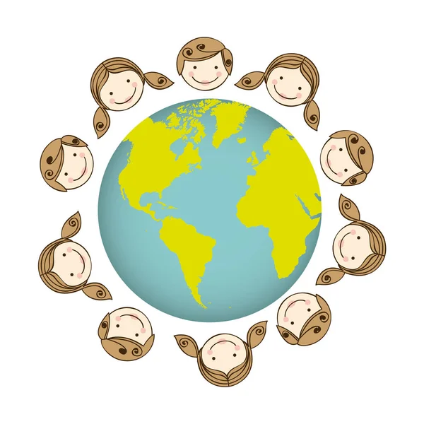 Boys and girls arround the earth planet — Stock Vector