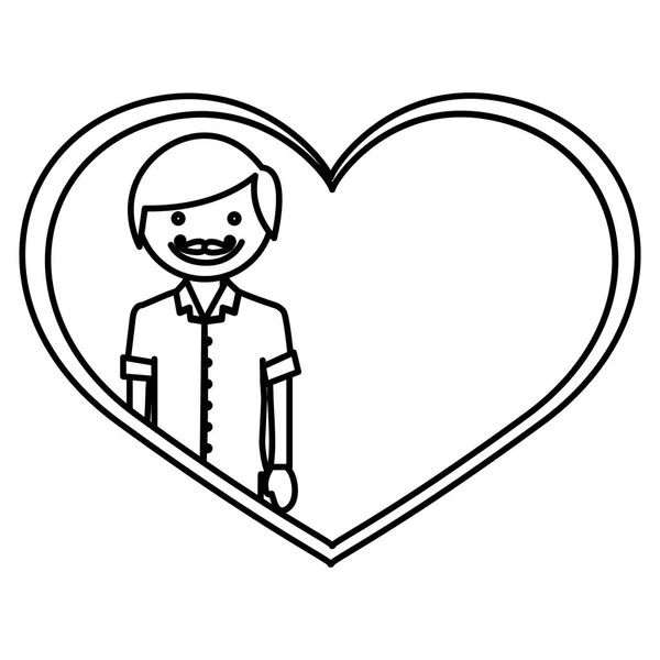 Figura feliz hombre wth bigote dentro de corazón — Vector de stock