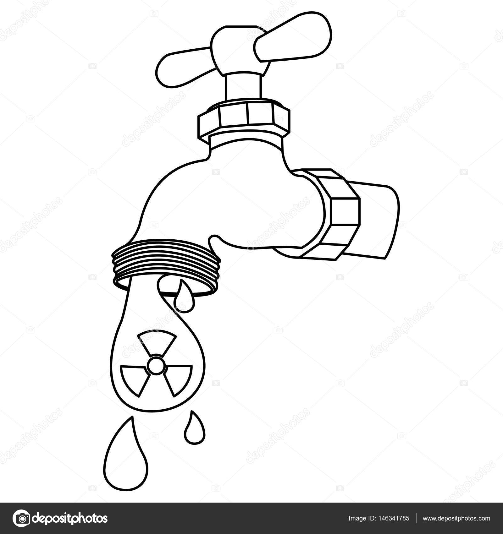 Silhouette di rubinetto con goccia di acqua contaminata illustrazione disegno vettoriale — Vettoriali di grgroupstock