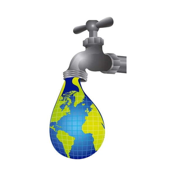 Robinet avec goutte d'eau de la planète icône — Image vectorielle