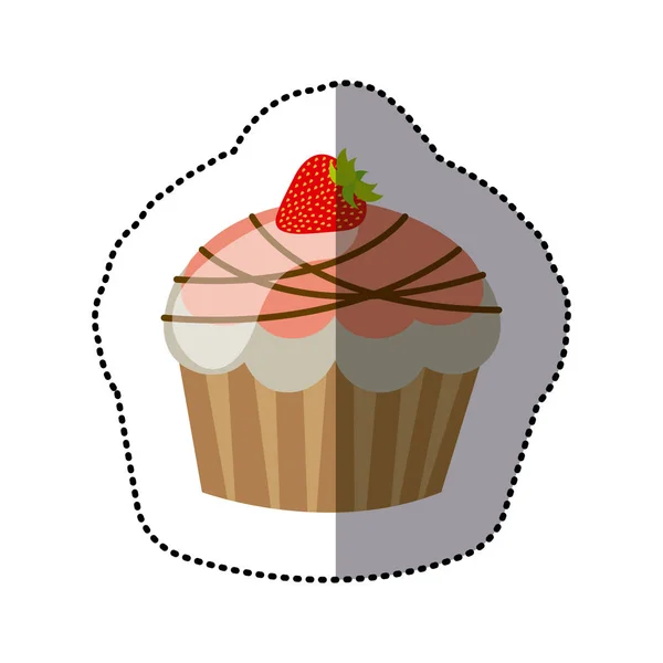 Rosa Muffin mit Schokolade und Erdbeer-Symbol — Stockvektor