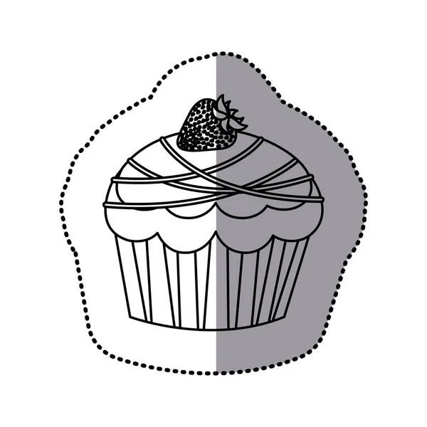 Muffin de silueta con icono de chocolate y fresa — Vector de stock