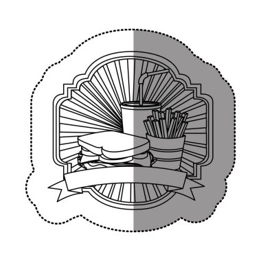 Kontur patates kızartması, sandviç ve gazoz amblemi şerit içinde