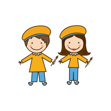 renkli karikatür çift ressamlar kostüm