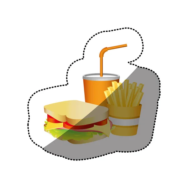 Sándwich de color, papas fritas y soda alimentos — Vector de stock