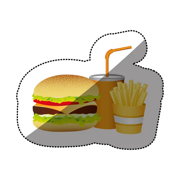Színes hamburger, szódavíz, és sült krumplival francia élelmiszer — Stock Vector