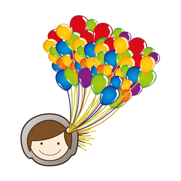 Face boy with balloons in the head — Stock Vector