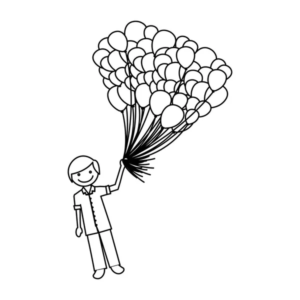 Elinde balonlarla kontur mutlu çocuk — Stok Vektör