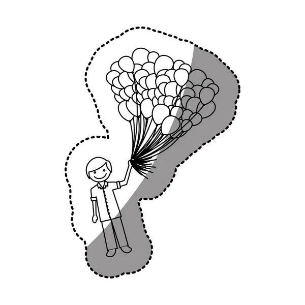 Elinde balonlarla siluet mutlu çocuk — Stok Vektör