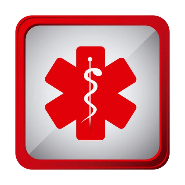 Cadre coloré bouton carré avec symbole de santé et étoile de la vie — Image vectorielle