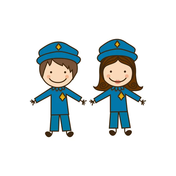 Kleurrijke karikatuur paar politie kostuum — Stockvector