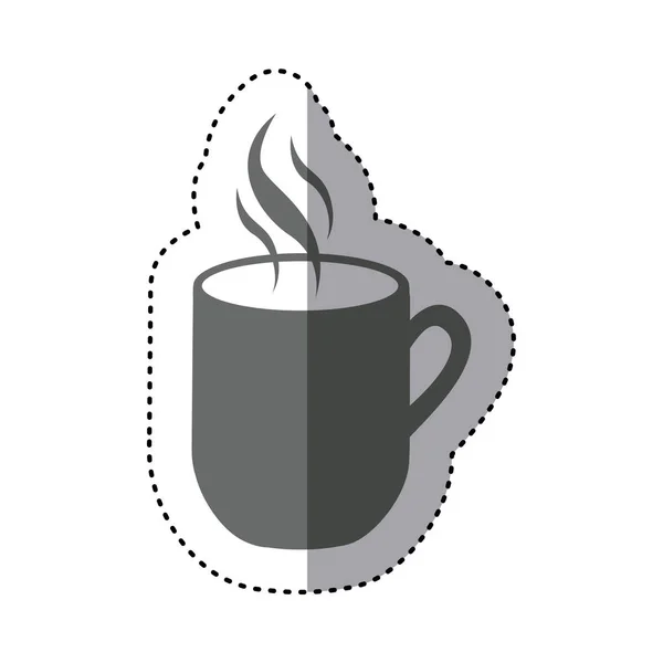 Klistermärke svartvit siluett mugg kaffe med rök ikon — Stock vektor