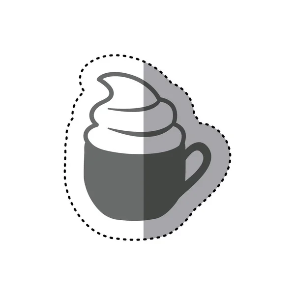 Etiqueta engomada silueta monocromática taza de capuchino con crema — Vector de stock