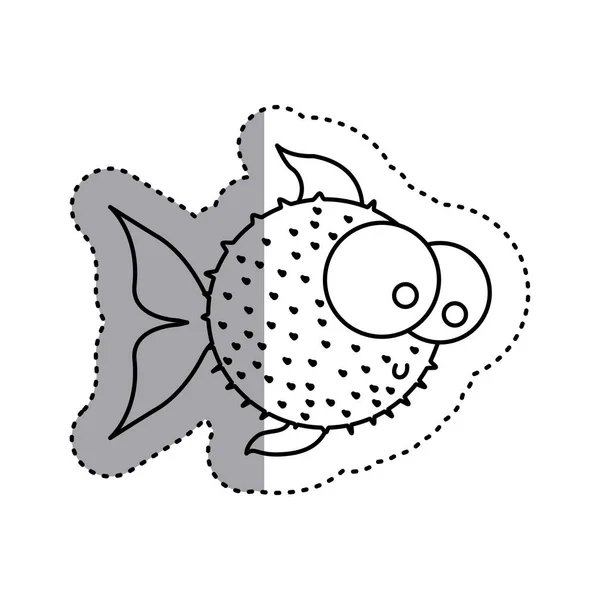 Etiqueta silhueta blowfish animal aquático ícone — Vetor de Stock