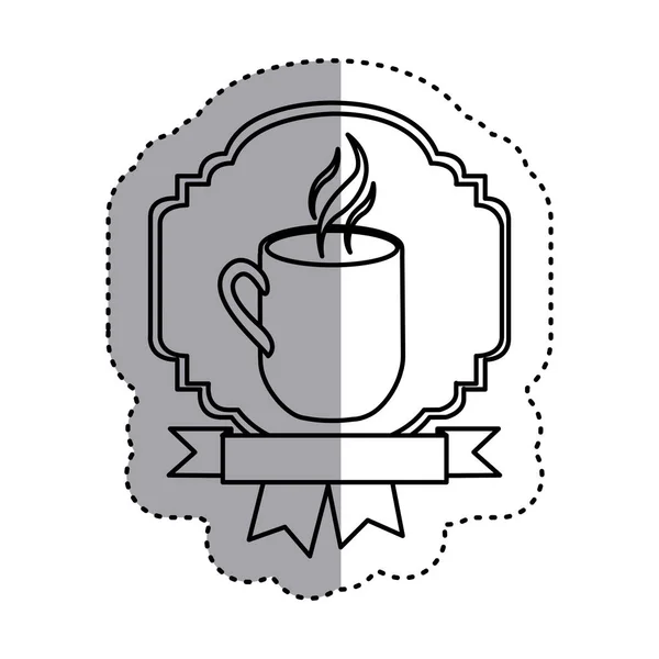 Autocollant silhouette bordure héraldique ruban décoratif avec tasse et fumée café — Image vectorielle