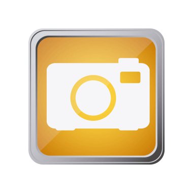 düğme ile analog fotoğraf makinesi arka plan sarı ile
