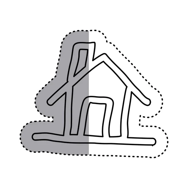 Sticker contour house with chimney icon flat — Stock Vector