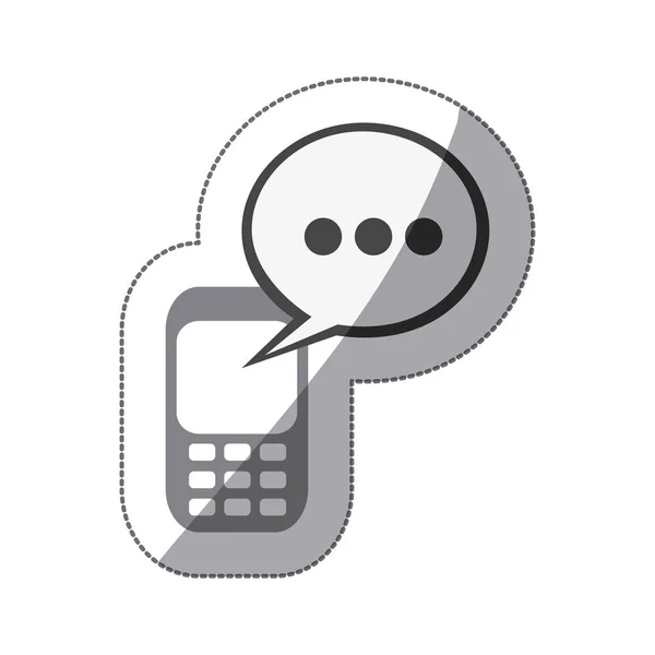 Etiqueta de silhueta monocromática de telefone celular com discurso oval — Vetor de Stock