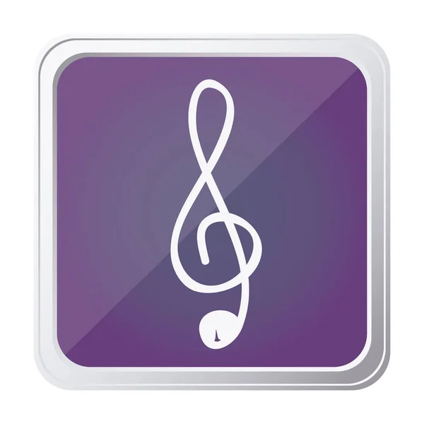 Button of sign music treble clef with background purple and hand drawn — Stock Vector