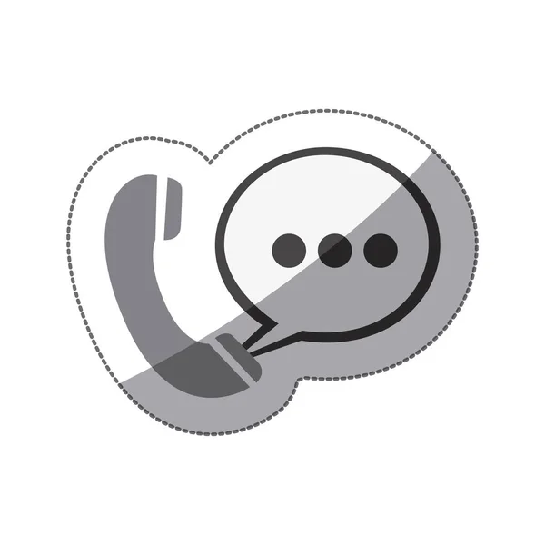 Autocollant silhouette monochrome de téléphone avec discours ovale — Image vectorielle
