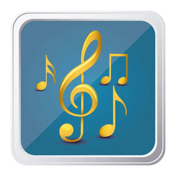 Button of sets musical notes in yellow with background blue — Stock Vector