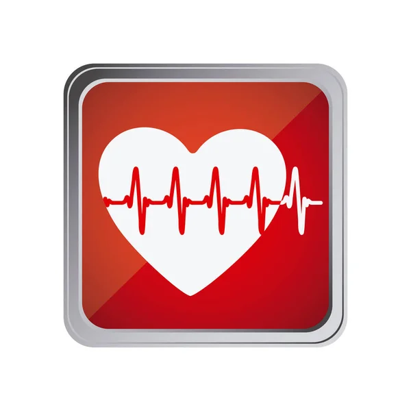 Knopf mit Herz Vitalzeichen mit rotem Hintergrund — Stockvektor