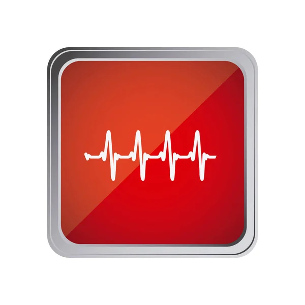 Button with vital sign line with background red — Stock Vector