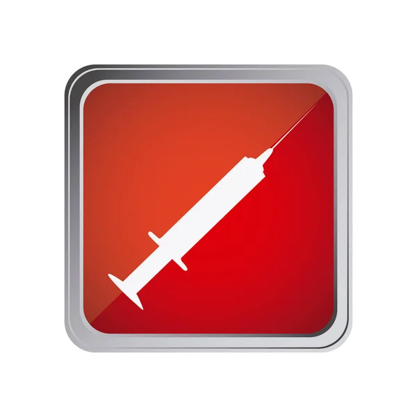 Button with syringe with background red — Stock Vector