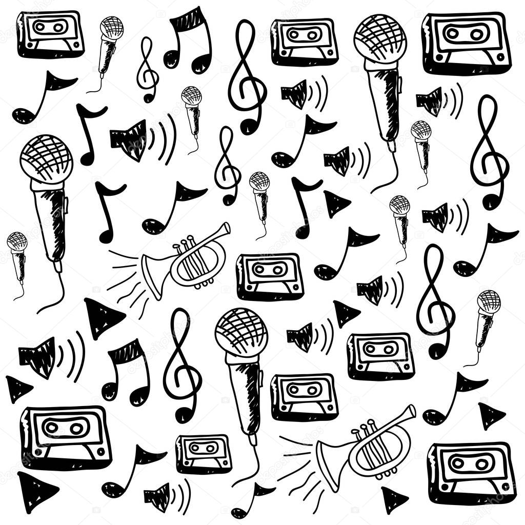 monochrome hand drawing pattern of music icons