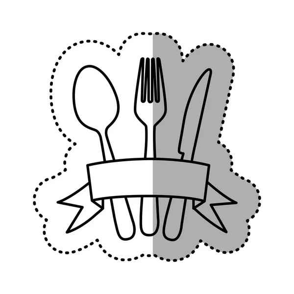 Figure cutlery with ribbon icon — Stock Vector