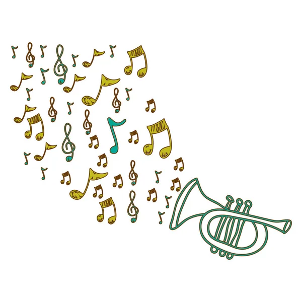 Trumpet instrument with notes music icon — Stock Vector