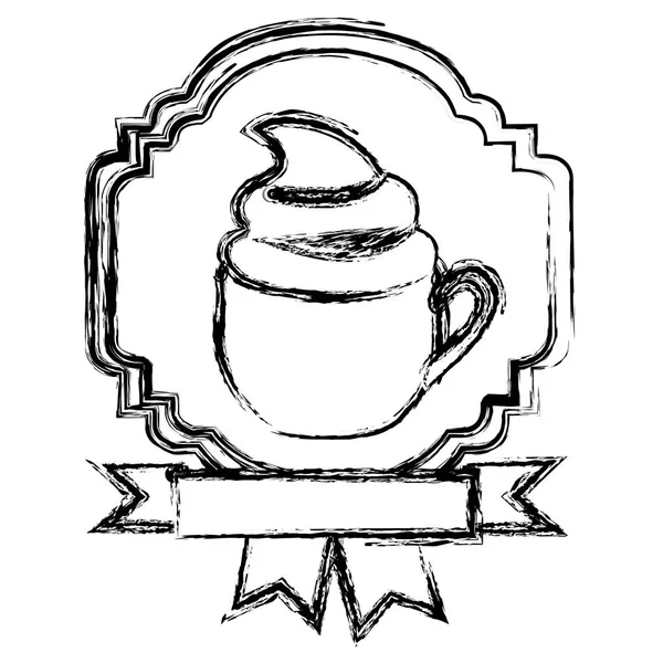 Emblema cooffe taza de crema con cinta — Vector de stock