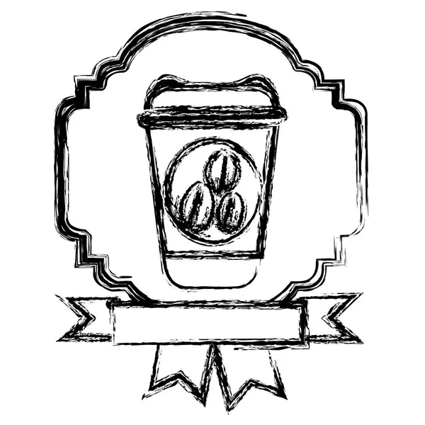 Embleem koffie plastic fles met lint pictogram — Stockvector