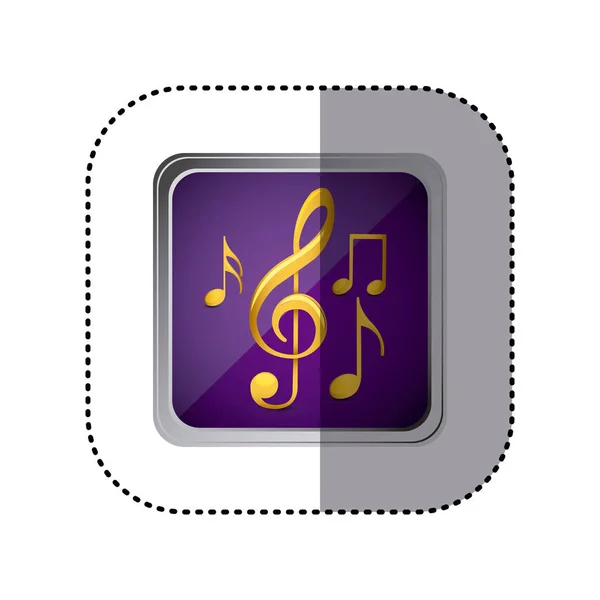 Purple emblem musical notes — Stock Vector