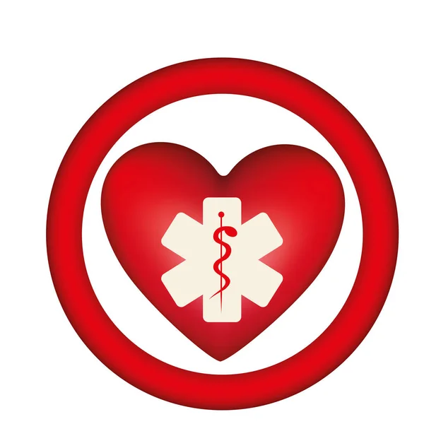 Símbolo corazón con signo de medicina estrella en el interior — Vector de stock