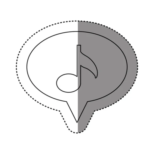 Naklejka monochromatyczne konturu owalne mowy z ikoną nuta — Wektor stockowy