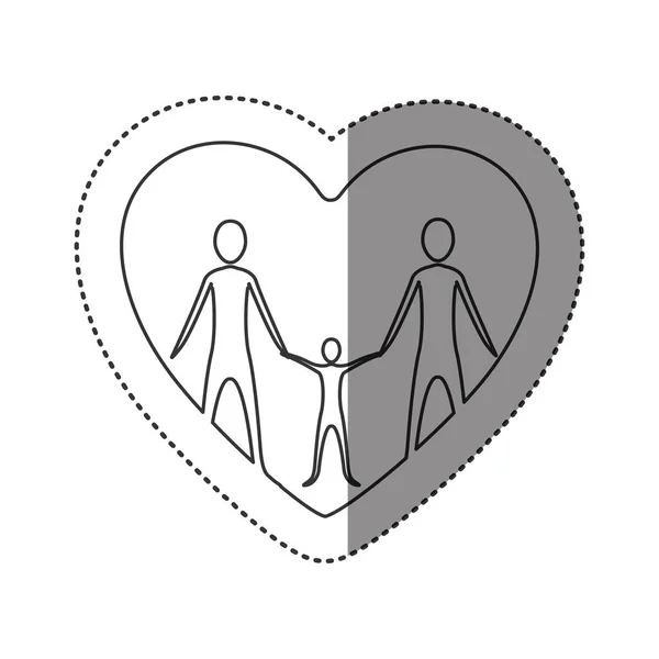 Sticker van monochroom contour van hart met familiegroep — Stockvector