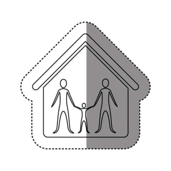 Autocollant de contour monochrome de la famille à la maison — Image vectorielle