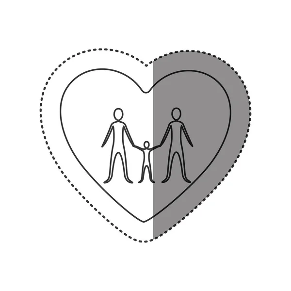 Наклейка монохромного контуру серця з сімейною єдністю — стоковий вектор
