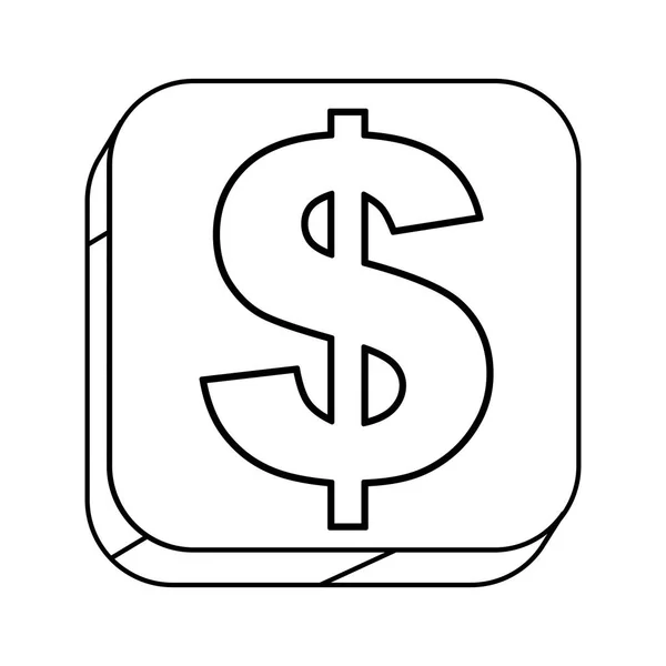 Botão de silhueta quadrada com símbolo de dólar de contorno — Vetor de Stock